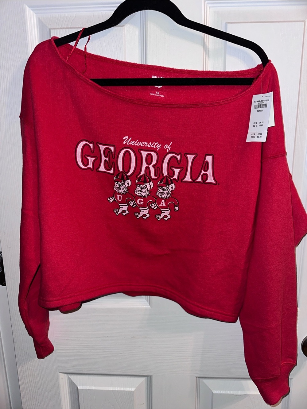 Hollister University of Georgia UGA Bulldogs Off Shoulder Sweatshirt XS NWT